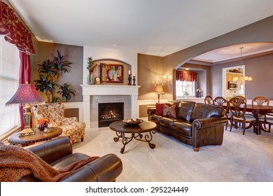 Traditional Living Room In Elegant Home With The Perfect Decor.