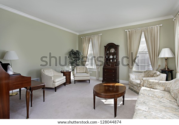 Traditional Living Room Olive Green Walls Stock Photo Edit