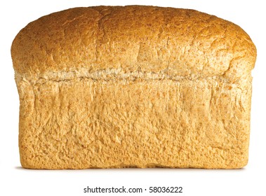 Traditional Loaf Of Granary Brown Bread On A White Background From The Side