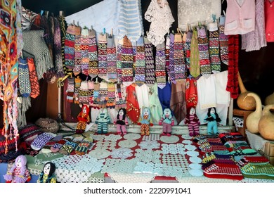 Traditional Local Handmade Cloth Dolls And Table Cloth At Sirince, Izmir Turkey