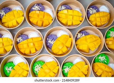 Traditional Mango with Sticky Rice in paper cup. - Shutterstock ID 2148439289