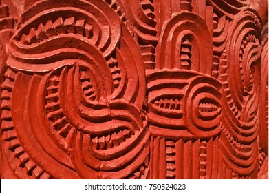 Traditional Maori Wood Carving Sign. New Zealand Background. No People. Copy Space