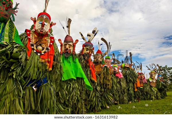 Traditional Mask Dance from Dayak Tribe of\
Borneo. The name of the dance is Hudoq. They dance to celebrate the\
harvest season.