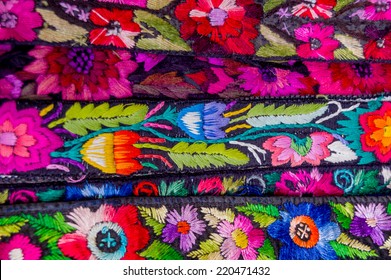 Traditional Mayan Textiles On S Msrket Stall In Antigua Guatemala