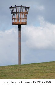 A Traditional Metal Fire Signal Beacon On A Country Hillside.