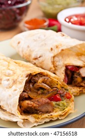 Traditional Mexican Chicken And Beef Fajitas With Guacamole