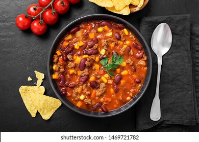 Traditional Mexican Dish Chili Con Carne With Minced Meat And Red Beans.