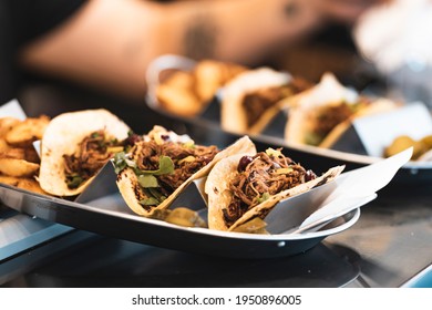 Traditional Mexican Flavor Taco Served To The Table In A Street Restaurant.