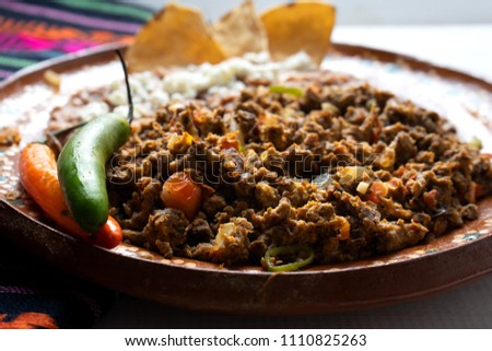 Traditional mexican machaca with egg Foto stock © 
