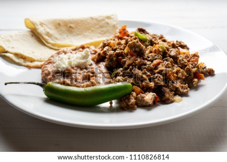 Traditional mexican machaca with egg Foto stock © 