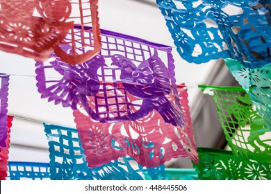 Traditional Mexican Paper Bunting Decoration Celebratory Flags In Mexico.