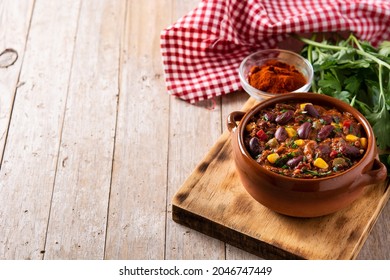 Traditional Mexican Tex Mex Chili Con Carne In A Bowl. Copy Space