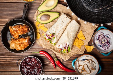 Traditional Mexican Tortilla Wrap With A Mix Of Ingredients