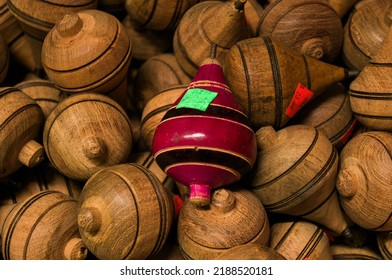 Traditional Mexican Toy Trompo Spinning Top Being Sold In The Market In Tijuana.