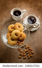 Traditional Moroccan Almond Cookies With Cup Of Coffee