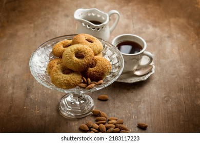 Traditional Moroccan Almond Cookies With Cup Of Coffee