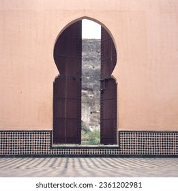 Traditional Moroccan door inside the Mausoleum of Moulay Ismail.This Mausoleum  is a historic Islamic funerary complex in Meknes, Morocco - Powered by Shutterstock