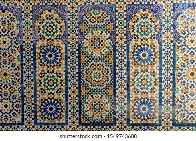 Traditional Moroccan Mosaics On The Walls Of The Palace. Islamic Art