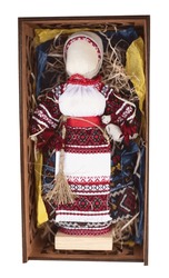 Traditional Motanka Doll. Creative, Folk Tradition. Amulet, Handmade. Ukrainian Motanka Doll In Box Isolated On White Background.