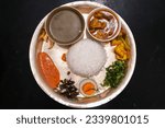 Traditional Nepali Thakali Dish of Rice, Lentils, Curry and Chutney aka Daal Bhaat and Tarkari