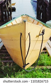 Traditional Nova Scotian Dory Boat On A Boat Ramp.