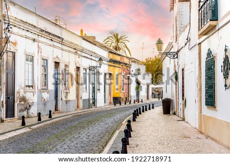 Traditional old Portuguese houses in old town of Faro, Algarve, Portugal
