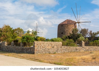 Traditional Old Windmill On Milos Island. Cyclades, Greece.