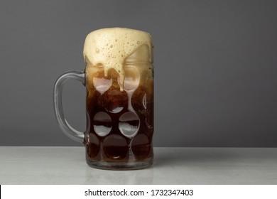 Traditional One Liter Glass Beer Mug With Foam