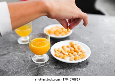 Traditional Orange Drink From Madeira Poncha With A Snack Lupines 
