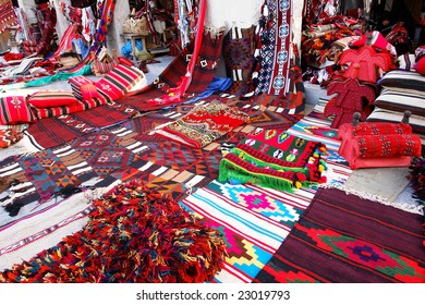 Traditional Oriental Carpets In Wakif Souk In Doha Qatar