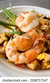 Traditional Pad Thai. Thailand Traditional Dish, Stir Fried Noodles With Sauce And Prawn. Pad Thai