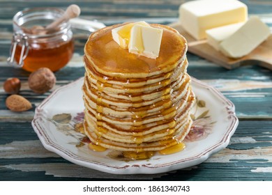 traditional pancakes butter and honey