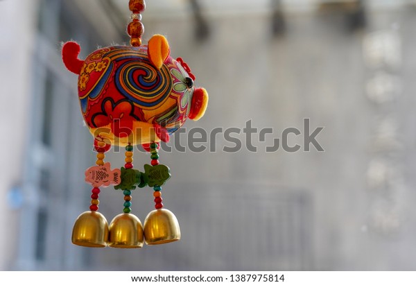 Traditional Piggy Windbells Decoration Hanging On Stock