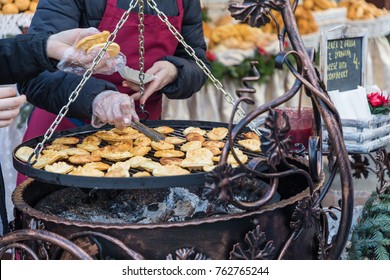 Traditional Polish Smoked Cheese Oscypek On Christmas Market In Cracow, Poland.