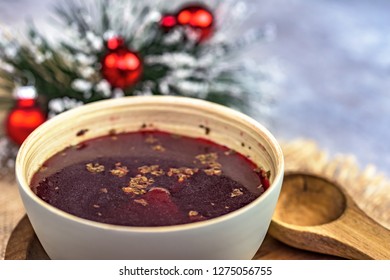 Traditional Polish Soup Made Of Red Beetroot - Red Borsch - Christmas Decorations