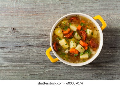 Traditional Potato Soup. Top View.