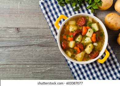 Traditional Potato Soup. Top View.