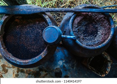 Traditional process of making indigo dye, Indigo plant fermentation in clay pot