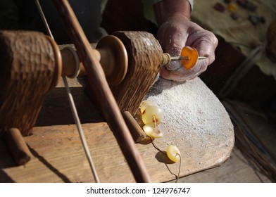 Traditional production of pieces of amber jewelry