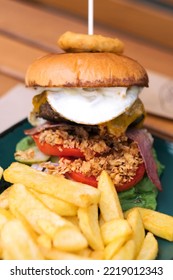 Traditional Pub Meal - Dry Aged Beef Burger With French Fries