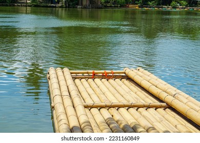 traditional raft made of bamboo in a lake