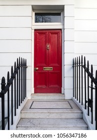 Traditional Red Door To 18th Century London Georgian House 