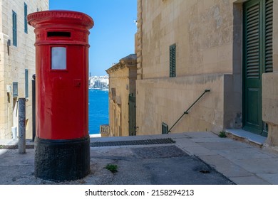 Traditional Red Letterbox In The Valetta, Malta