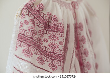 Traditional Romanian Peasant Blouse, Handmade Embroidery Pattern Design