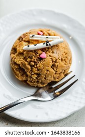 Traditional Russian Soviet Cake Muraveynik Or Funnel Cake On A White Plate, A Dessert Fork