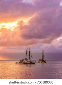 Traditional Sailing Canoe Of Hawaii, The Hokulea At Sunset