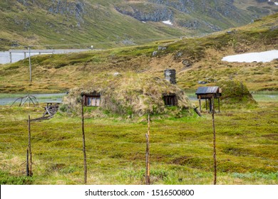 Traditional Sami People Wooden House In The Tundra Near Honningsvag, Finnmark, Norway.