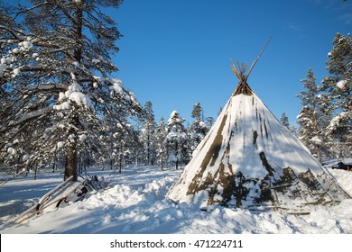 Traditional Sami Tent In Finland.

