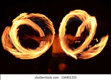 Traditional Samoan Fire Dancer Practicing Ancient Ritual