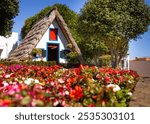 Traditional Santana House in Madeira on sunny day. Madeira island, Portugal